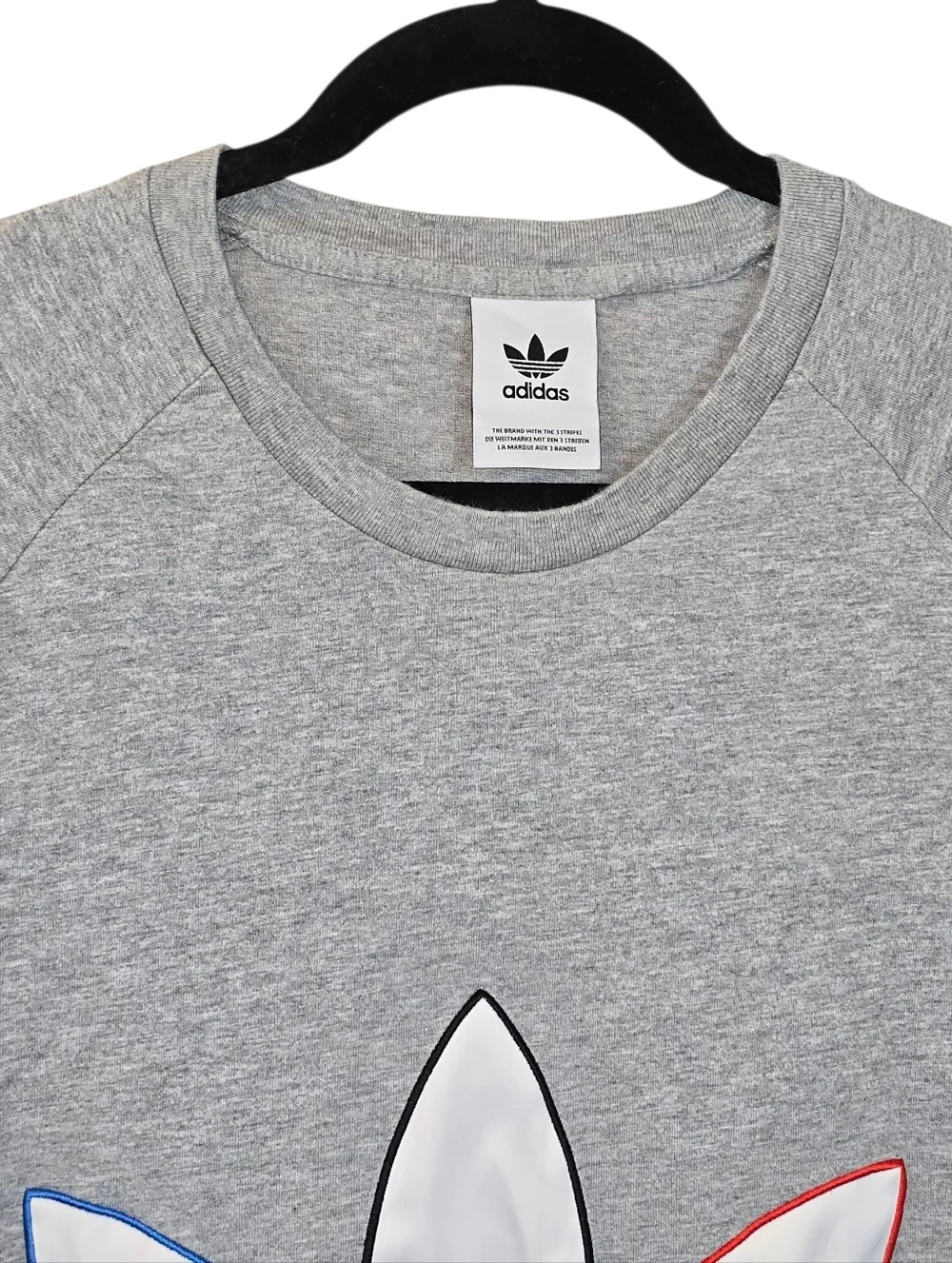 adidas Originals Adicolor Tricolor Trefoil Graphic Tee - Grey Heather Size Med.